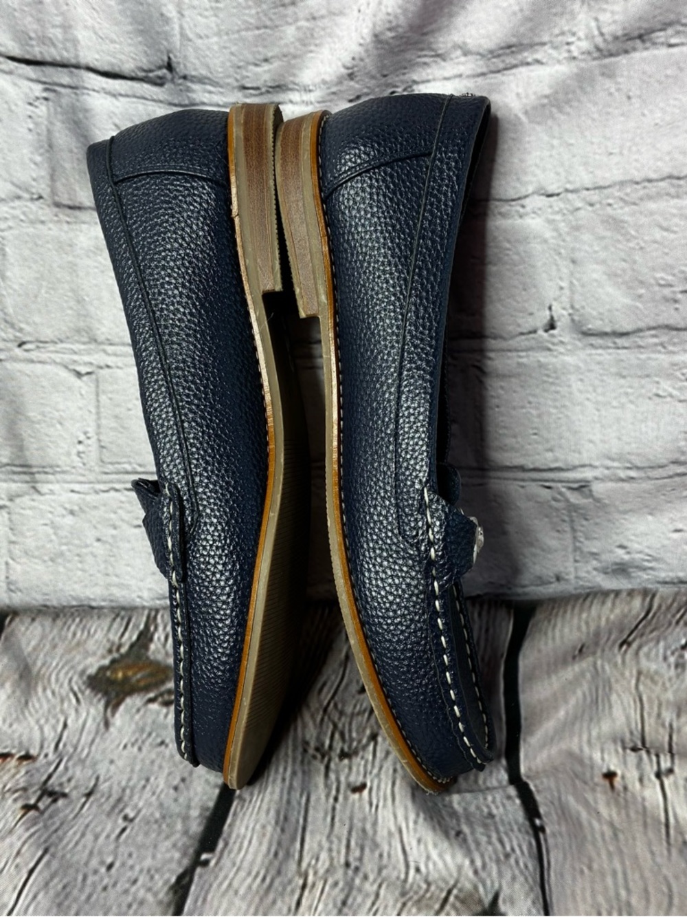 Anne Klein iFlex Loafers Women’s 9M Navy Blue Pebbled Bit Slip-On Driving Flats - Picture 3 of 9